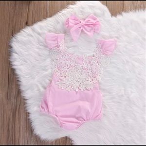 Baby Girl Romper with Flower Lace Design
